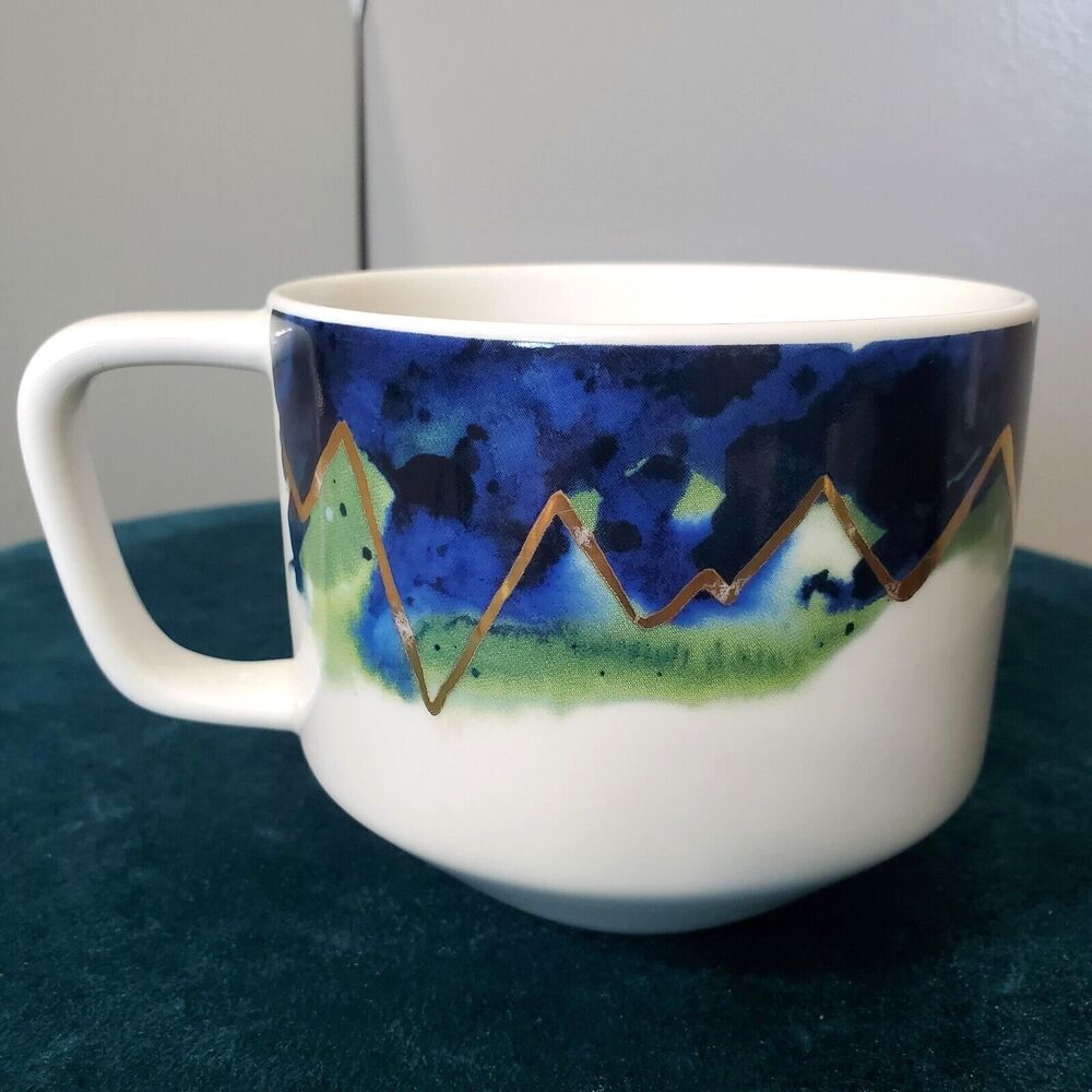 Starbucks Coffee Mug Limited 2015 06/08 Artisan Series Mountains Blue Gold 12oz